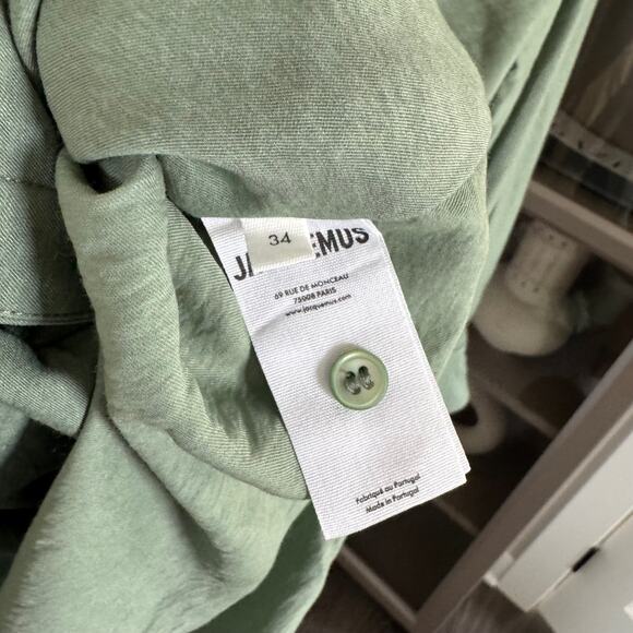 Jacquemus Le Raphia Shirt Dress Draped La Robe Bahia Sage Green Mini Dress 34 2 - Picture 7 of 7